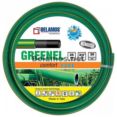 Шланг Greenel 3/4 * 25 м, трехслойный, армированный, 30 bar BELAMOS Шланг Greenel 3/4 * 25 м, трехслойный, армированный, 30 bar BELAMOS